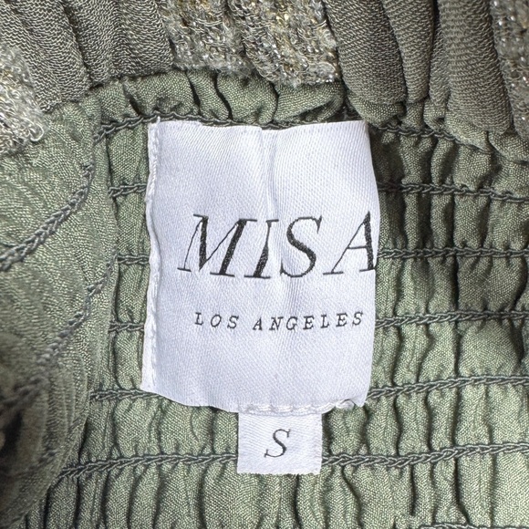 Misa LA Sedona Green Metallic Striped High Low Ruffle High Slit Maxi Skirt Small - Picture 16 of 17